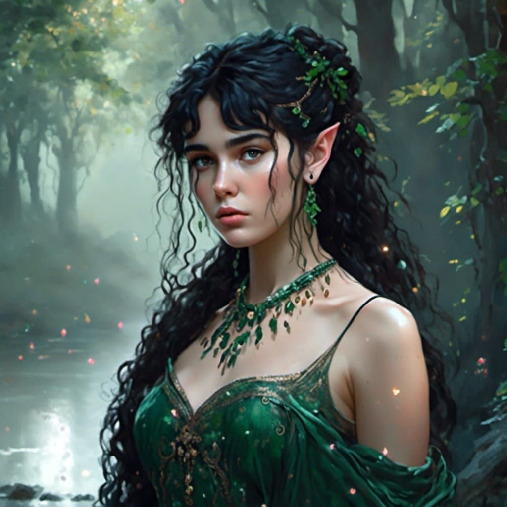Elven Druid in Forest: Detailed Fantasy Portrait