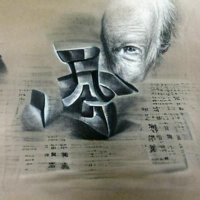 Hyperdetailed Charcoal Drawing of Kanji