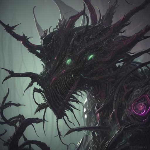 Biomechanical Alien Plant with Neon Bioluminescence