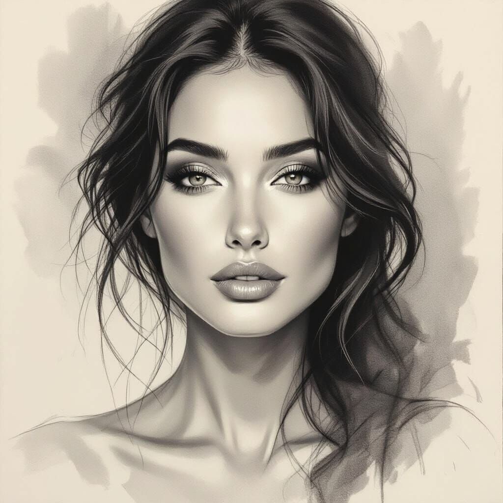 Elegant Charcoal Portrait of a Beautiful Woman