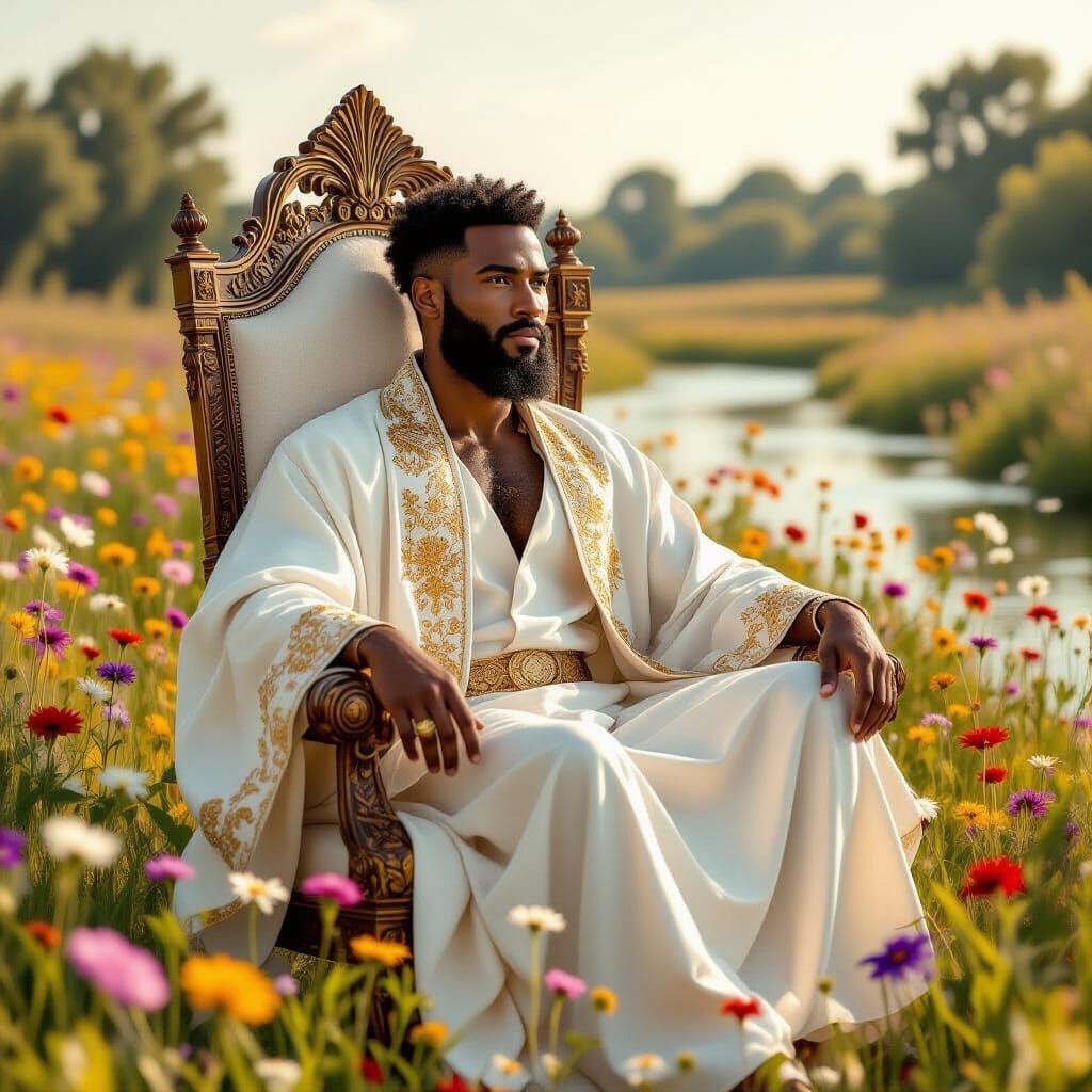 African King on Throne in Art Deco Style