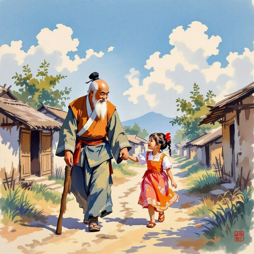 Loving Grandfather and Granddaughter in China