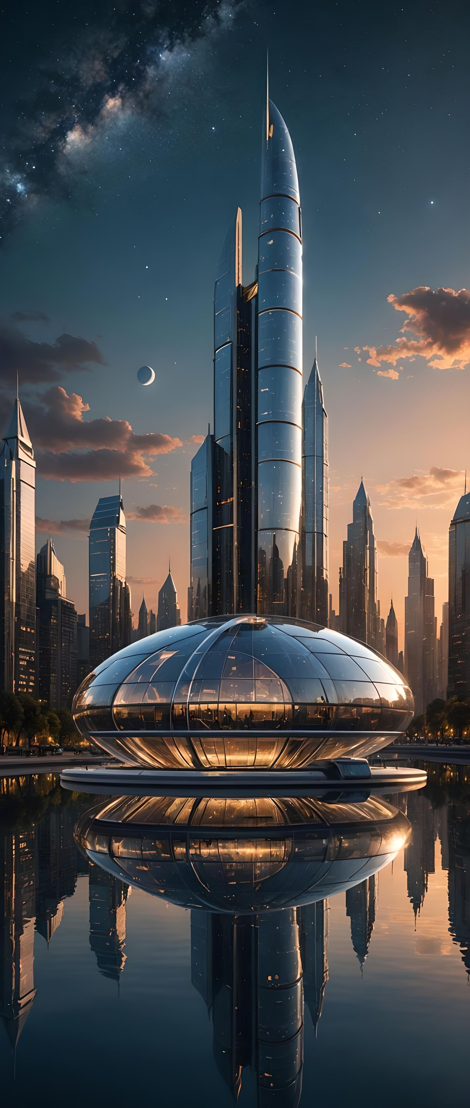 Floating City Aetheria at Sunset: Magical Futuristic Citysca...
