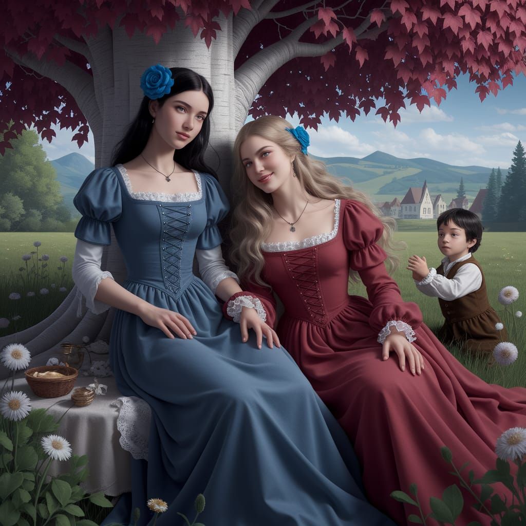 Noble Women and Boy Amidst Autumnal Splendor