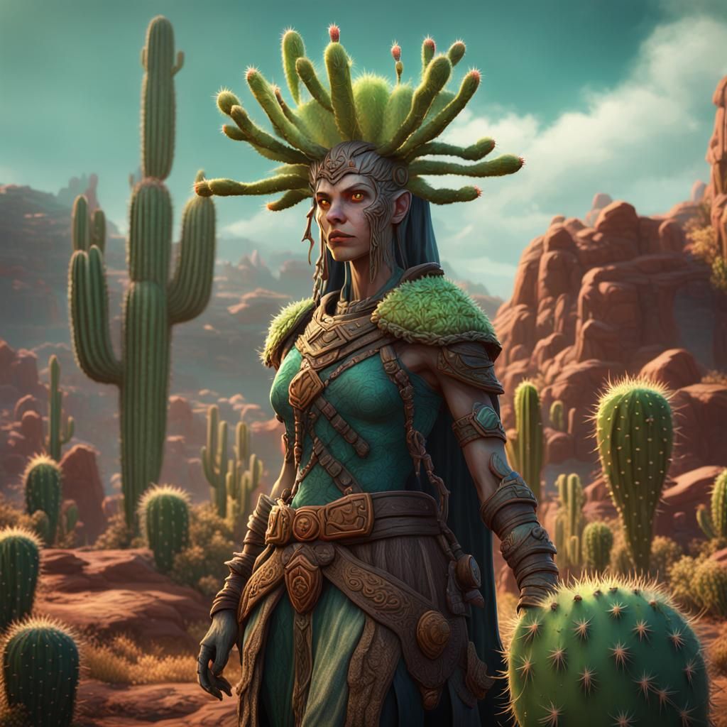 Cactus Druid: Detailed Fantasy Concept Art