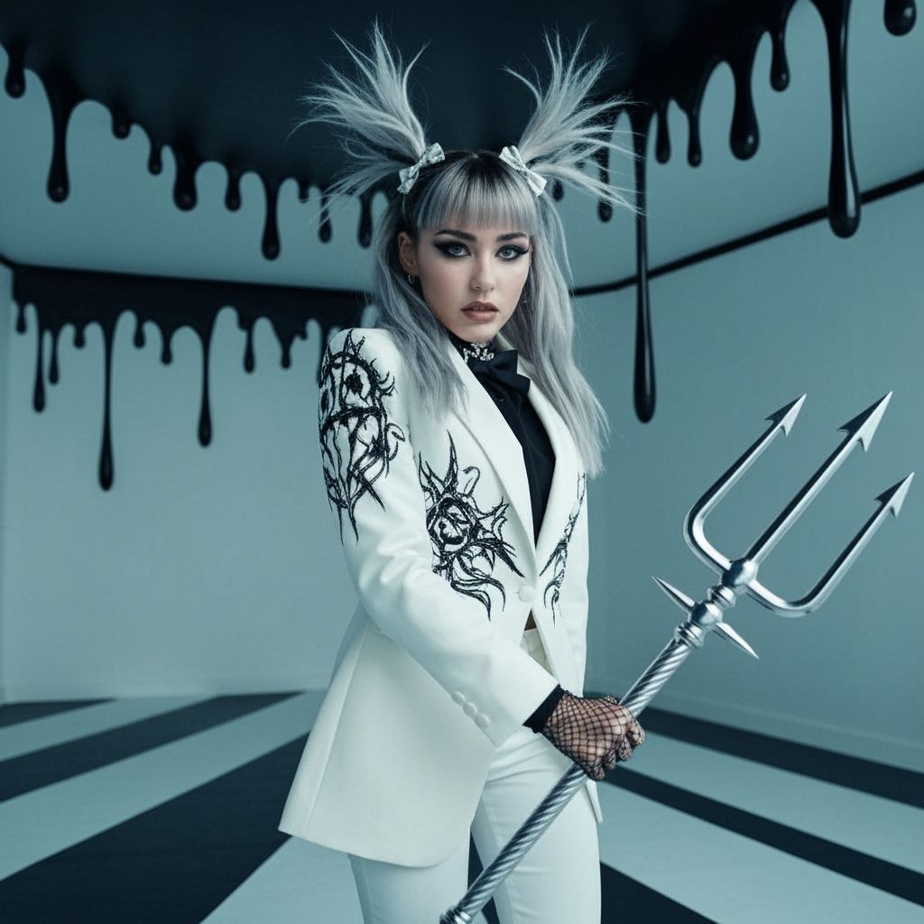 Goth Emo Girl Dancing in Silver Hexagon Room