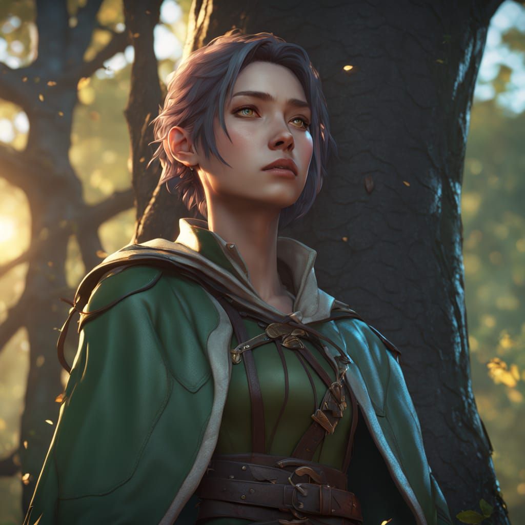 Medieval Traveler Surrounded by Mysterious Figures in a Vibr...