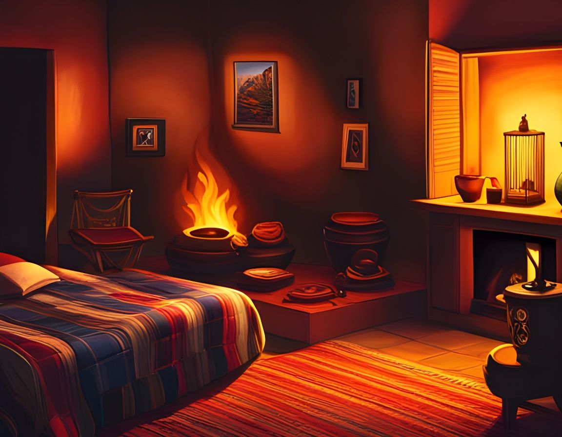 Cozy Pueblo Home with Fireplace, Hyperrealistic Image