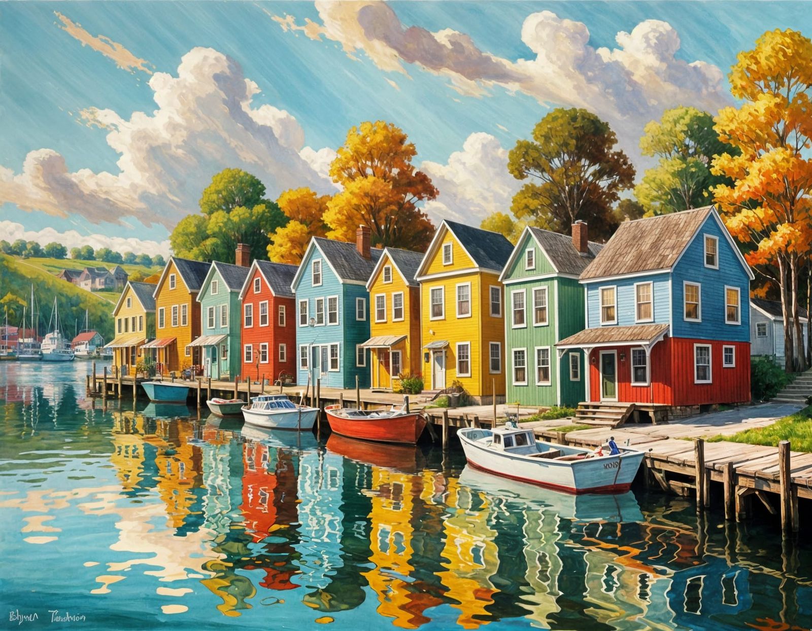Colorful Harbor Houses in Americana Style