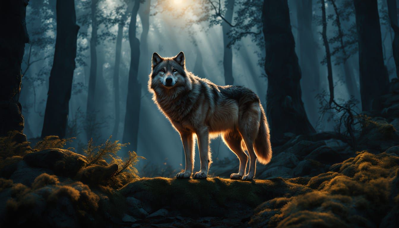 Mystical Wolf Dad in Fantasy Forest