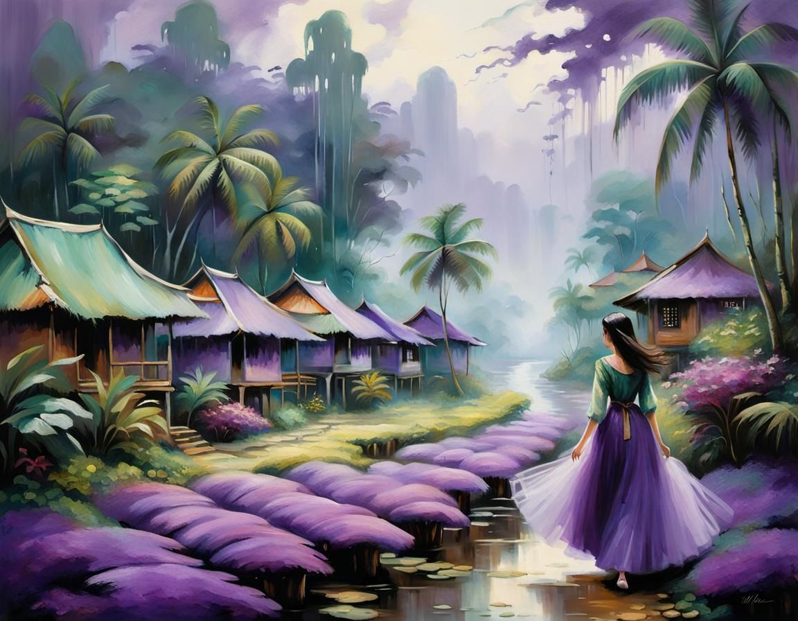 Ethereal Malaysian Landscape with Woman in Tulle Dress
