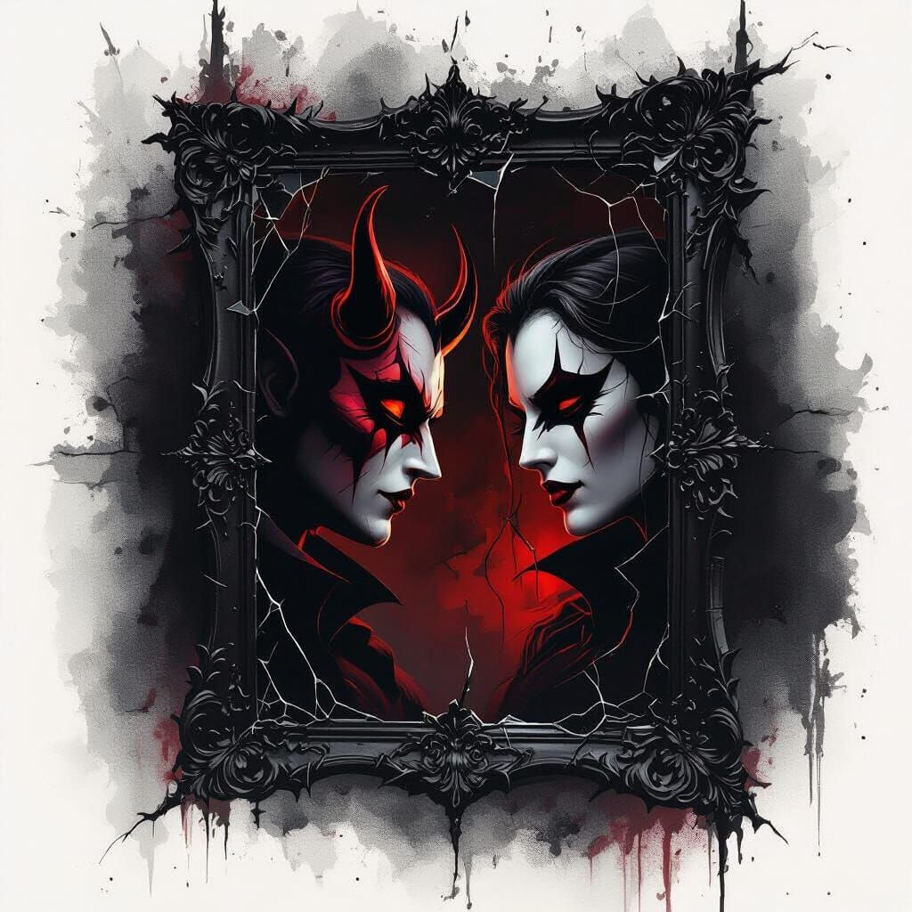 Dark Fantasy Portrait of a Masked Figure in Broken Mirror