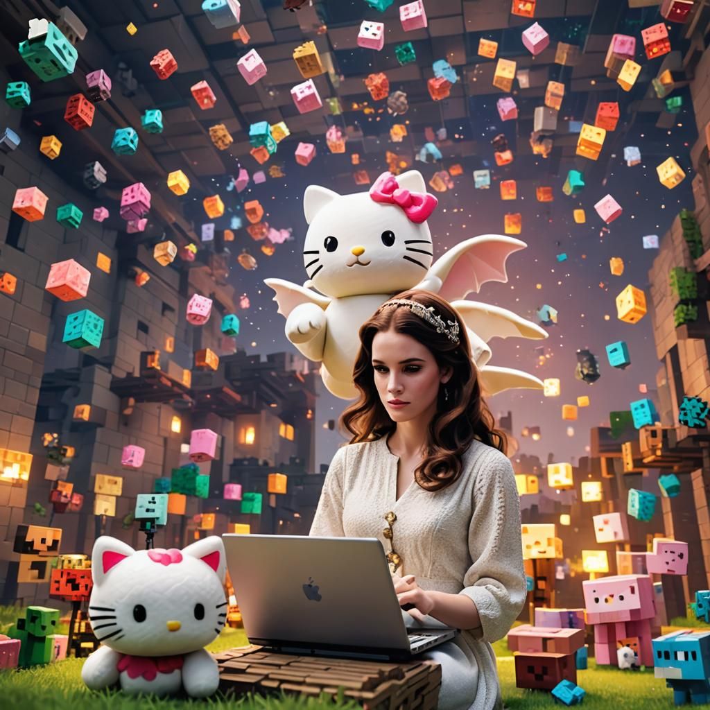 Lana Del Rey playing Minecraft with her bestie Hello Kitty