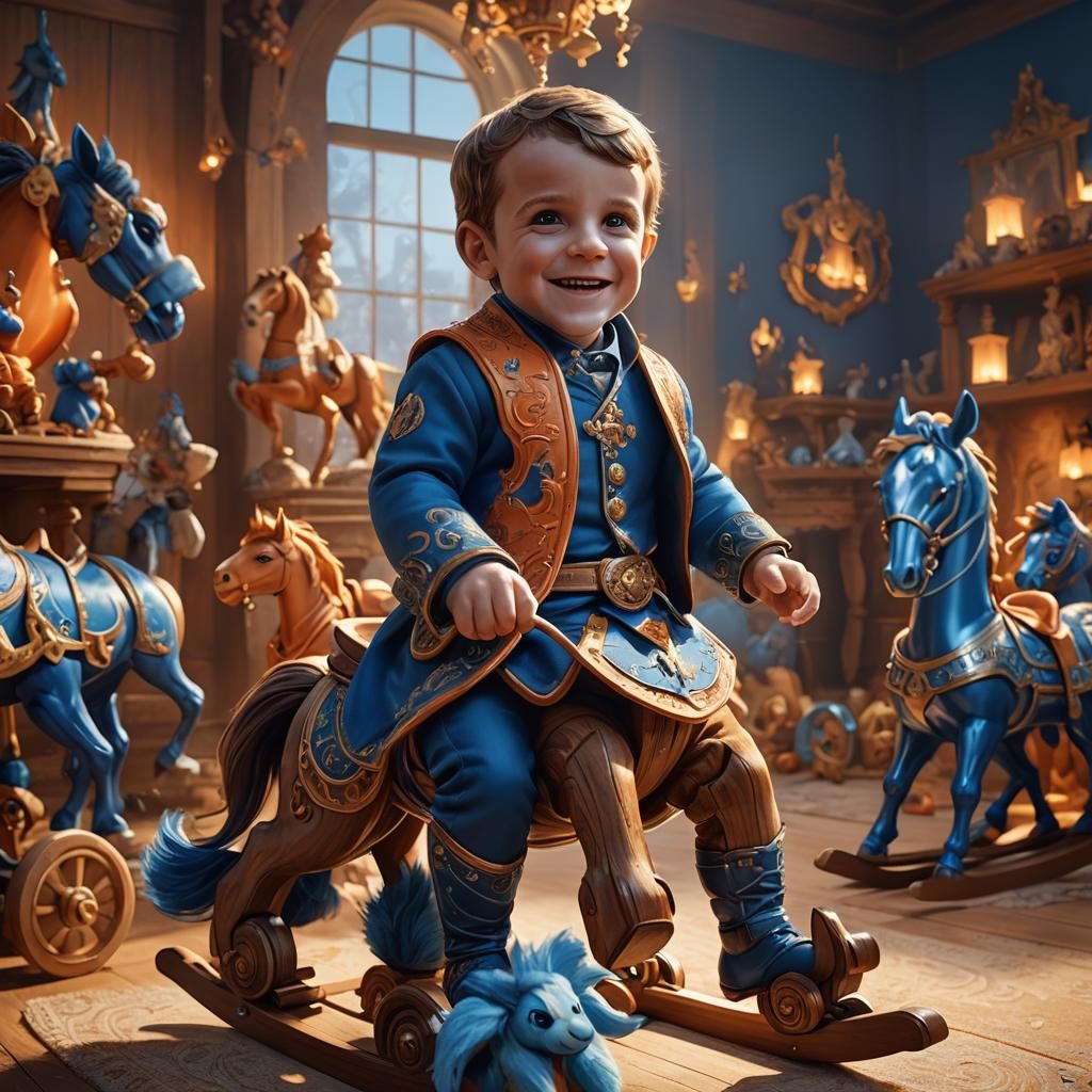 Emmanuel Macron as Baby on Rocking Horse