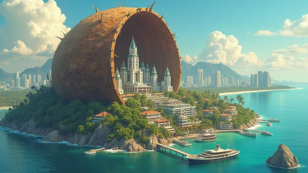 Metropolis Inside Coconut Shell: Surreal Cityscape