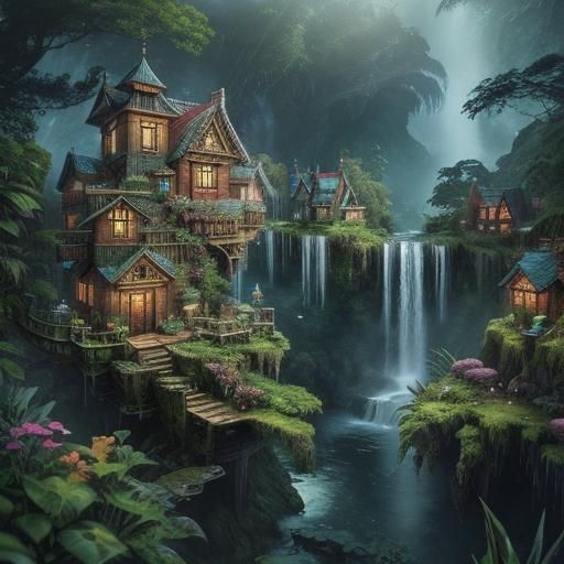 Magical Waterfall Garden with Gnome Homes