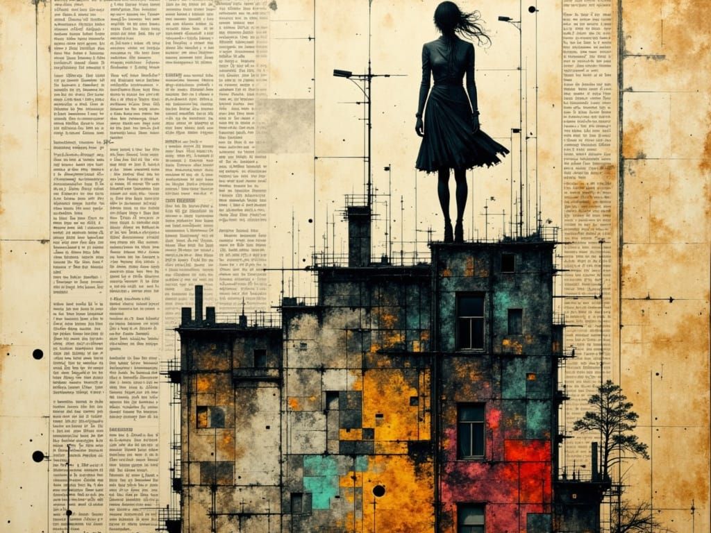 Abstract Collage of Woman on Rooftop
