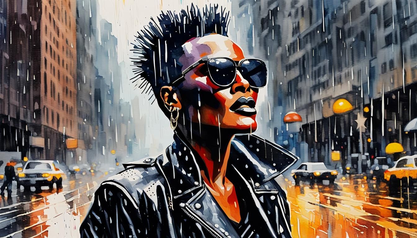 Grace Jones in Rainy New York: Pop Art Watercolor