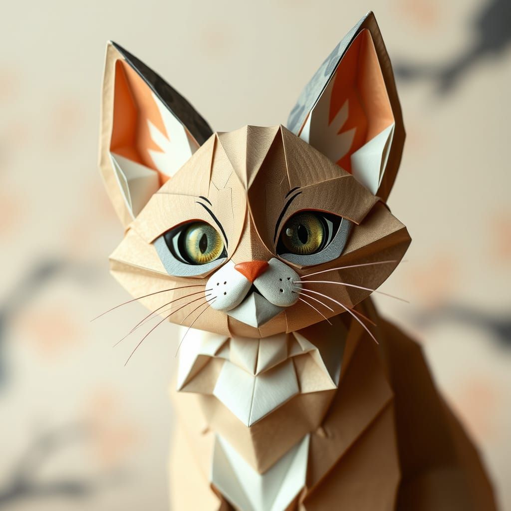 Oversized Origami Cat with Delicate Whiskers