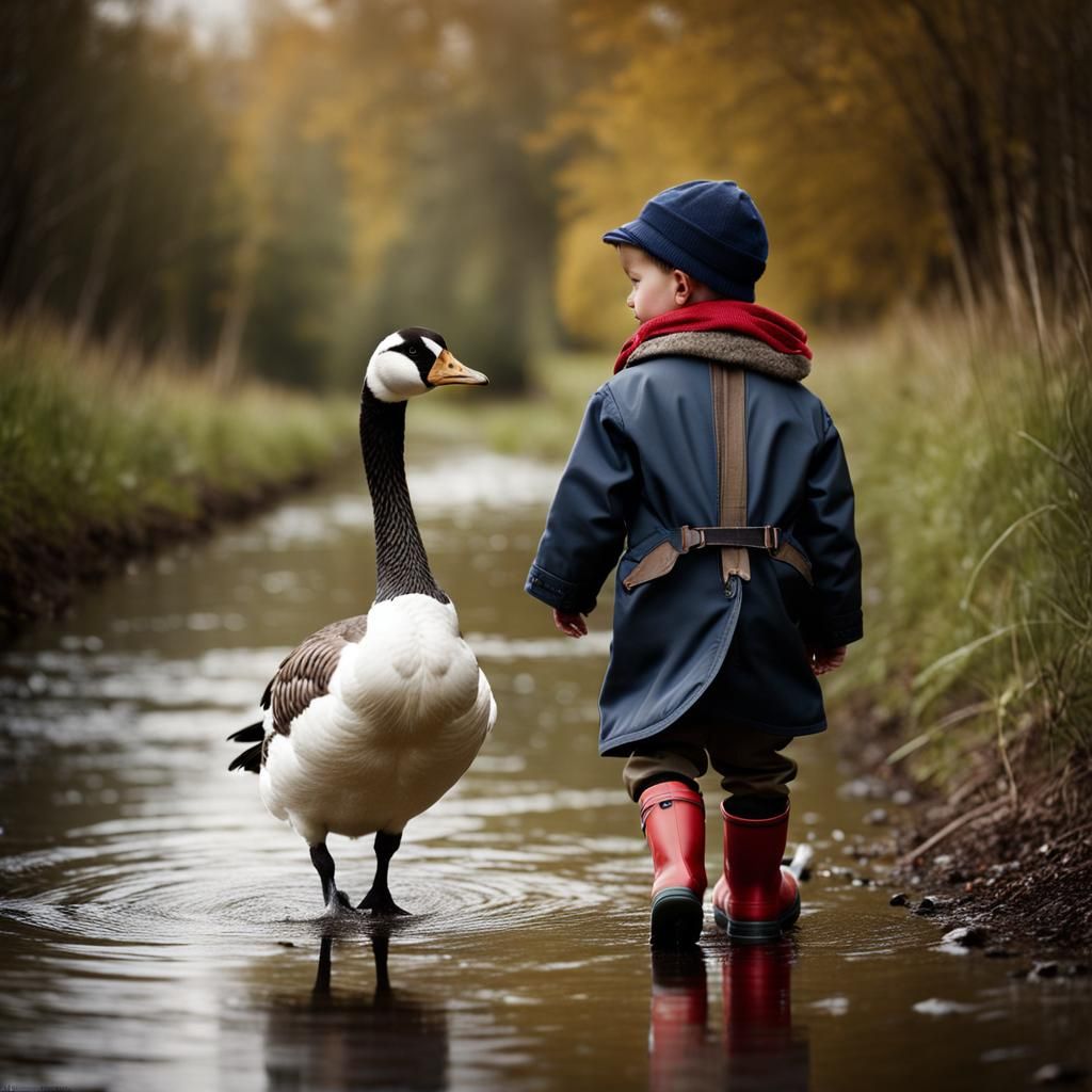 Boy and Goose Walk, Evocative Photography