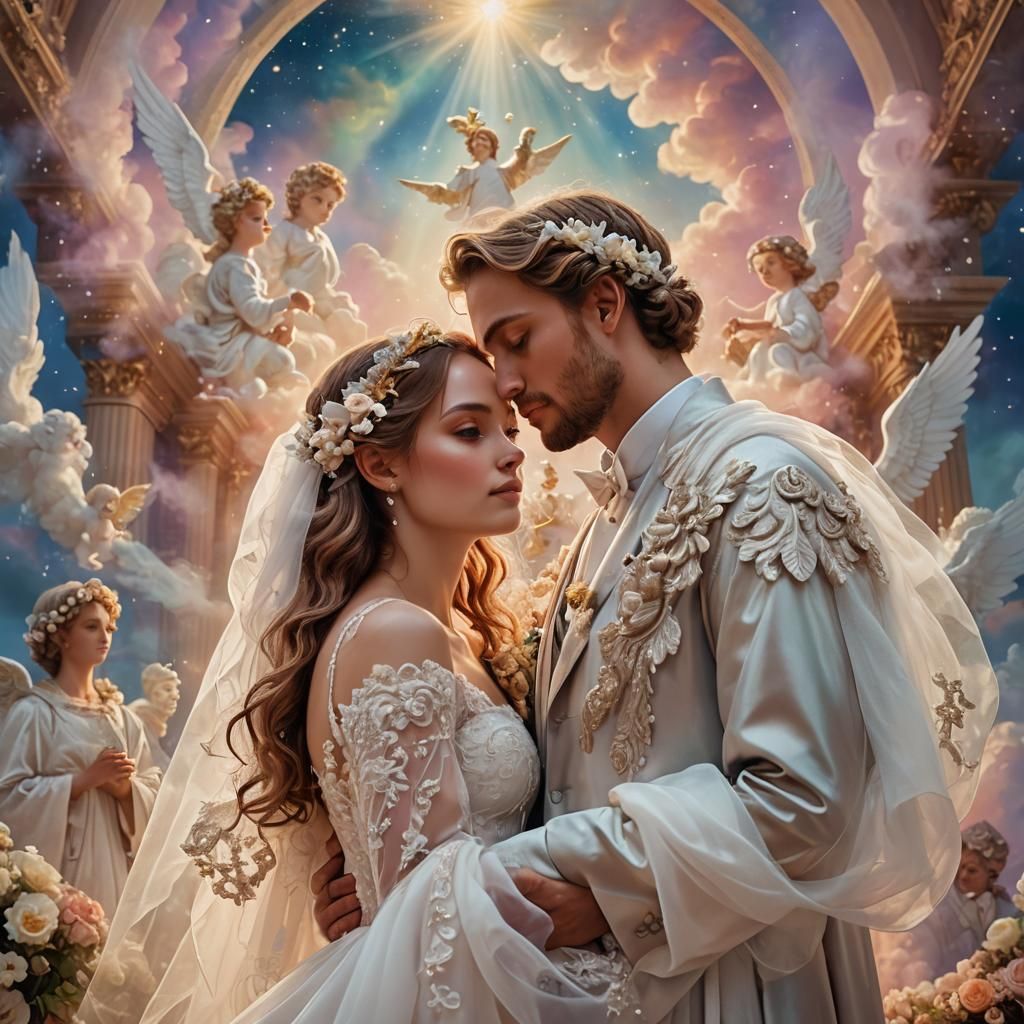 Dreamlike Wedding in Heaven: Surrealist Fantasy Concept Art