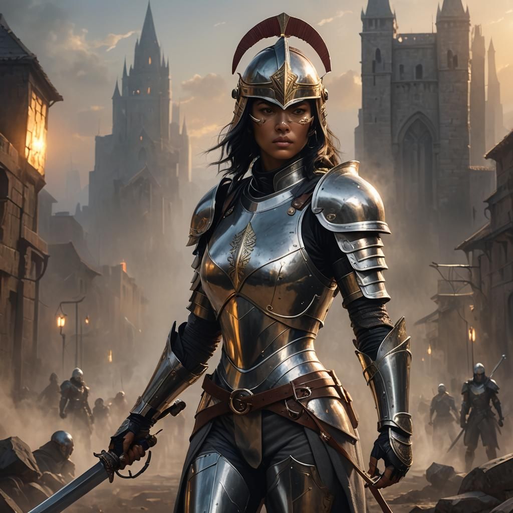 Fantasy Woman Warrior in Silver Armor Concept Art