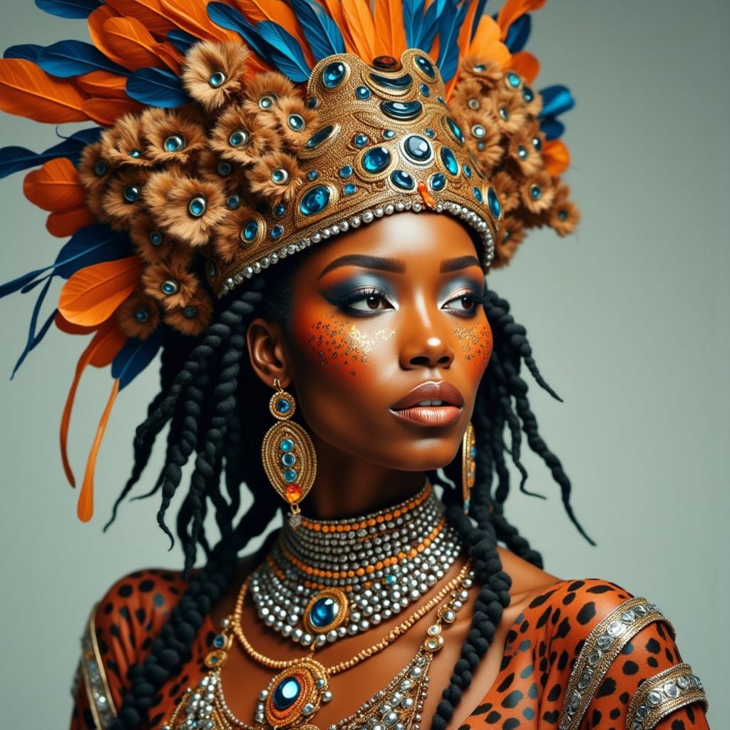 Fantasy Portrait of a Woman with Jaguar-Inspired Makeup in H...