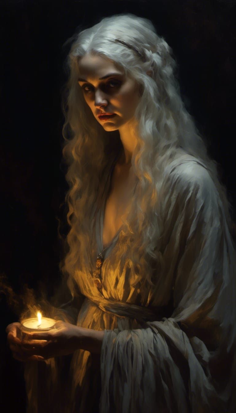 Ghastly Crone Portrait in Clair-obscur Style