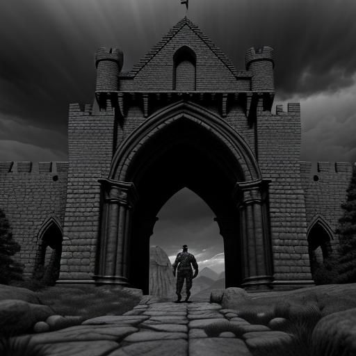 Colossal Arabian Bodybuilder Laughs at Castle Door