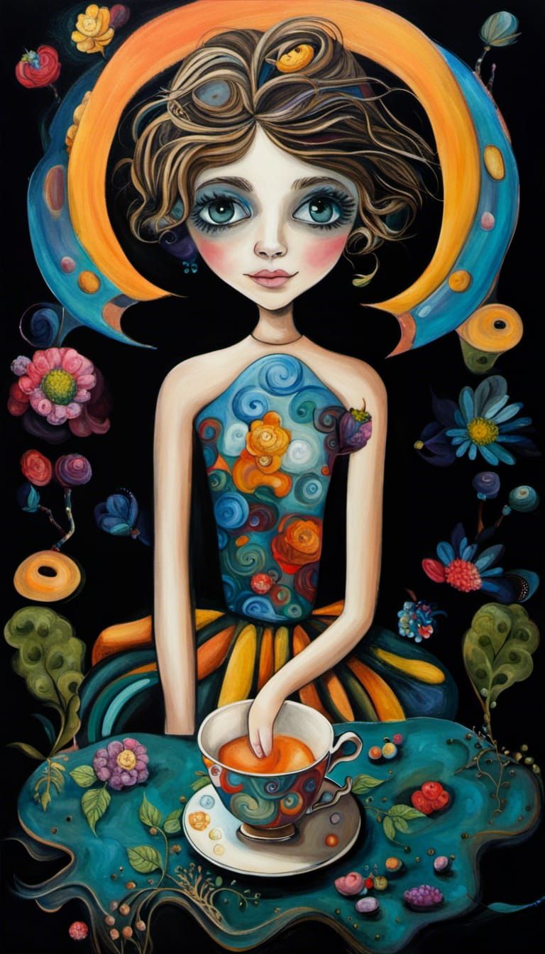 Enchanted Teacup Playground with Fairies in Abstract Art