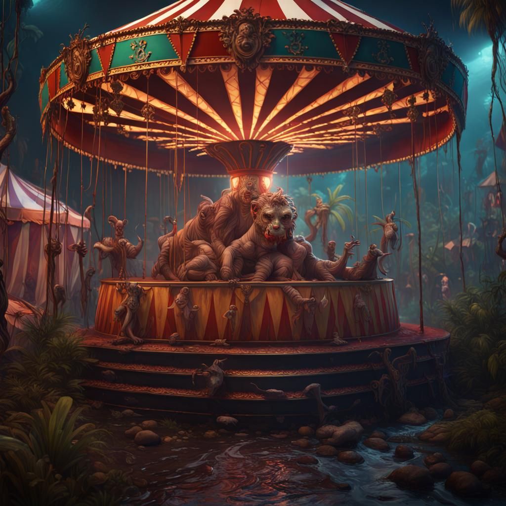 Creepy Circus in Tropical Paradise: Hyperrealistic Splash Ar...