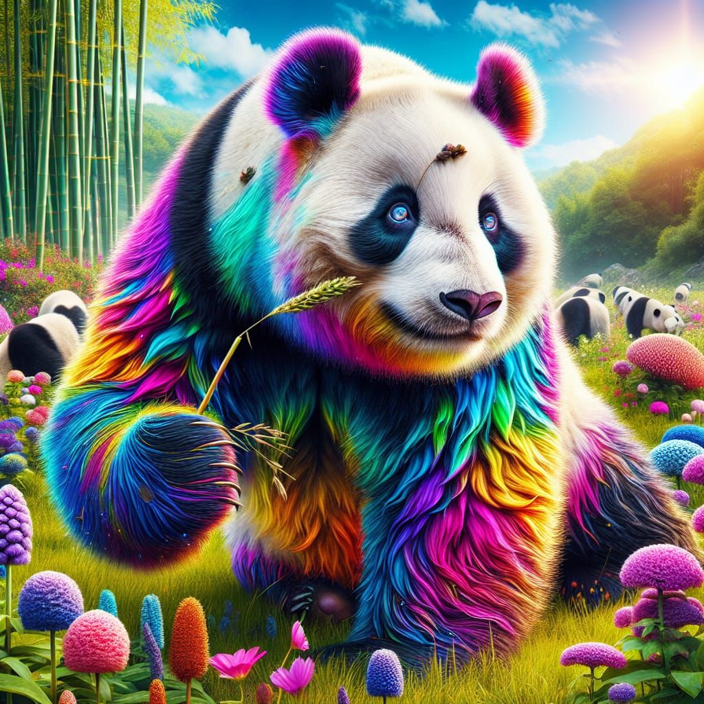 Surreal Panda in Vibrant Habitat