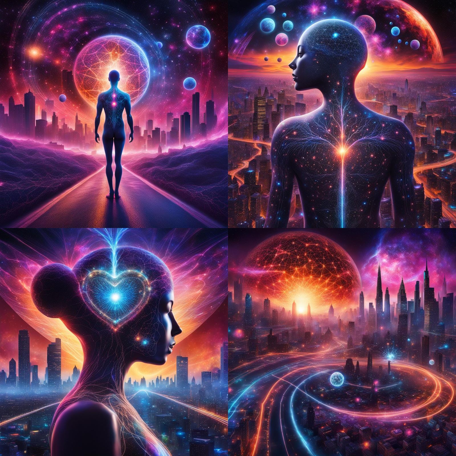 Cosmic Neuron City in Human Silhouette