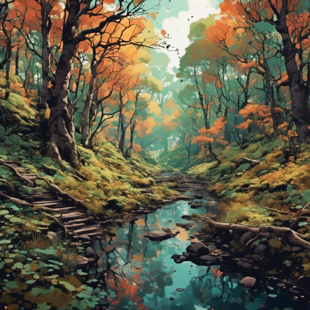 Enchanted Forest River: Detailed Matte Painting