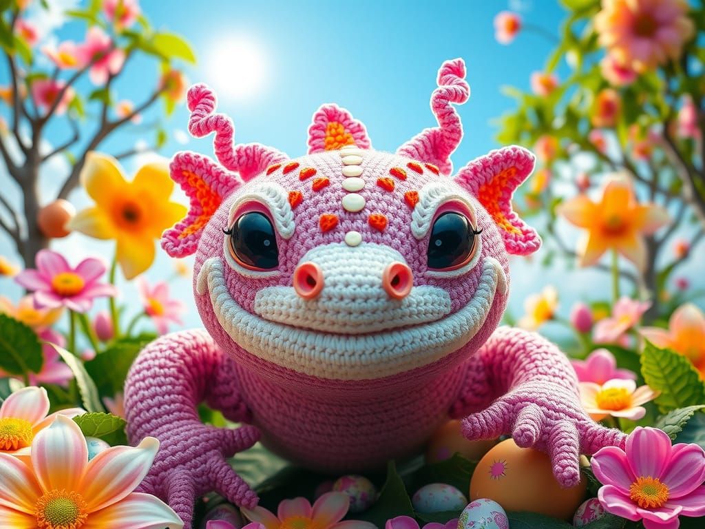 Gilded Axolotl in Whimsical Easter Wonderland