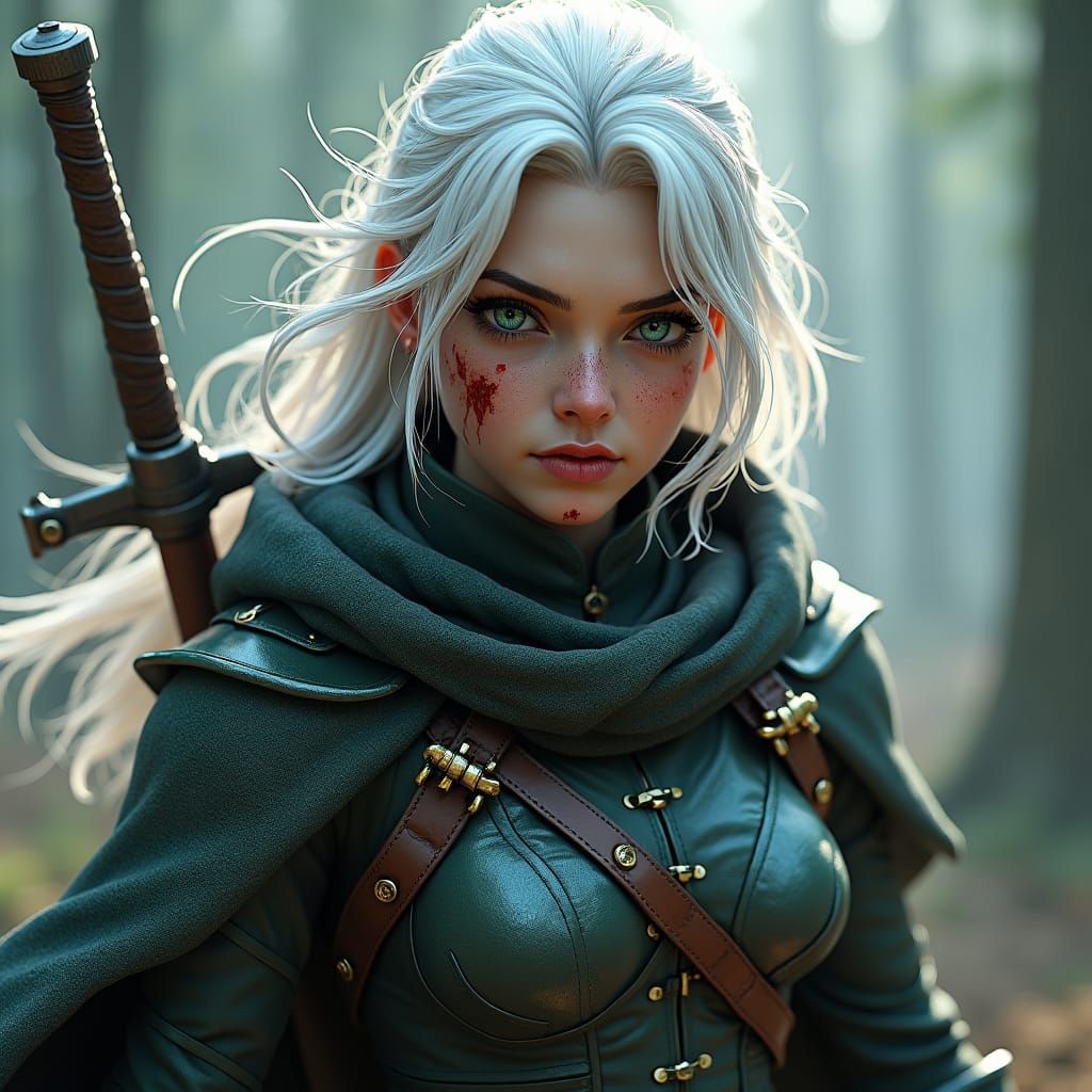 Cirilla: Hyper-Realistic 3D Warrior Ready for Battle