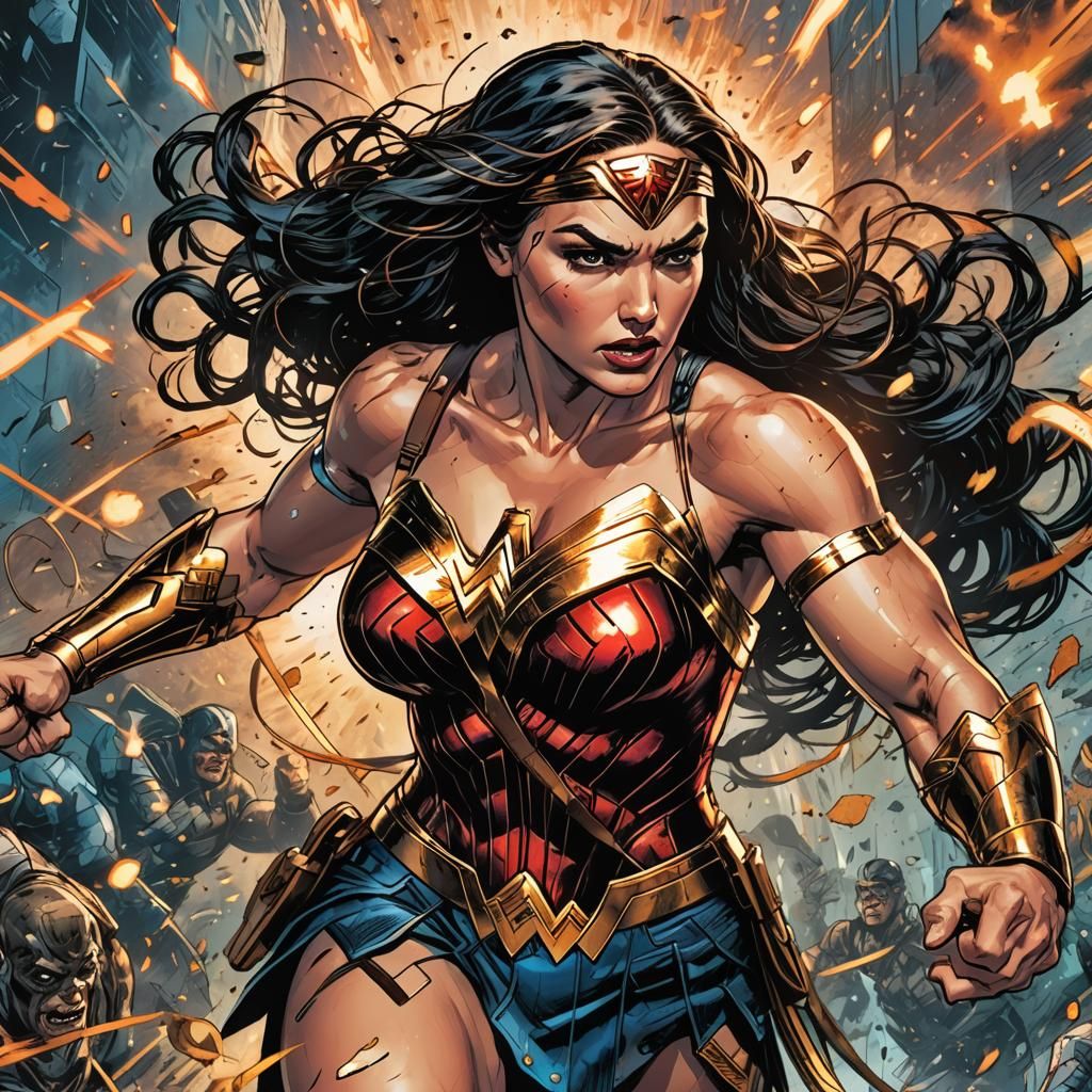 Wonder Woman in Action: Comic Book Art Portrait
