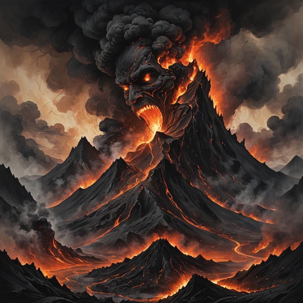 A face coming out of a raging volcano