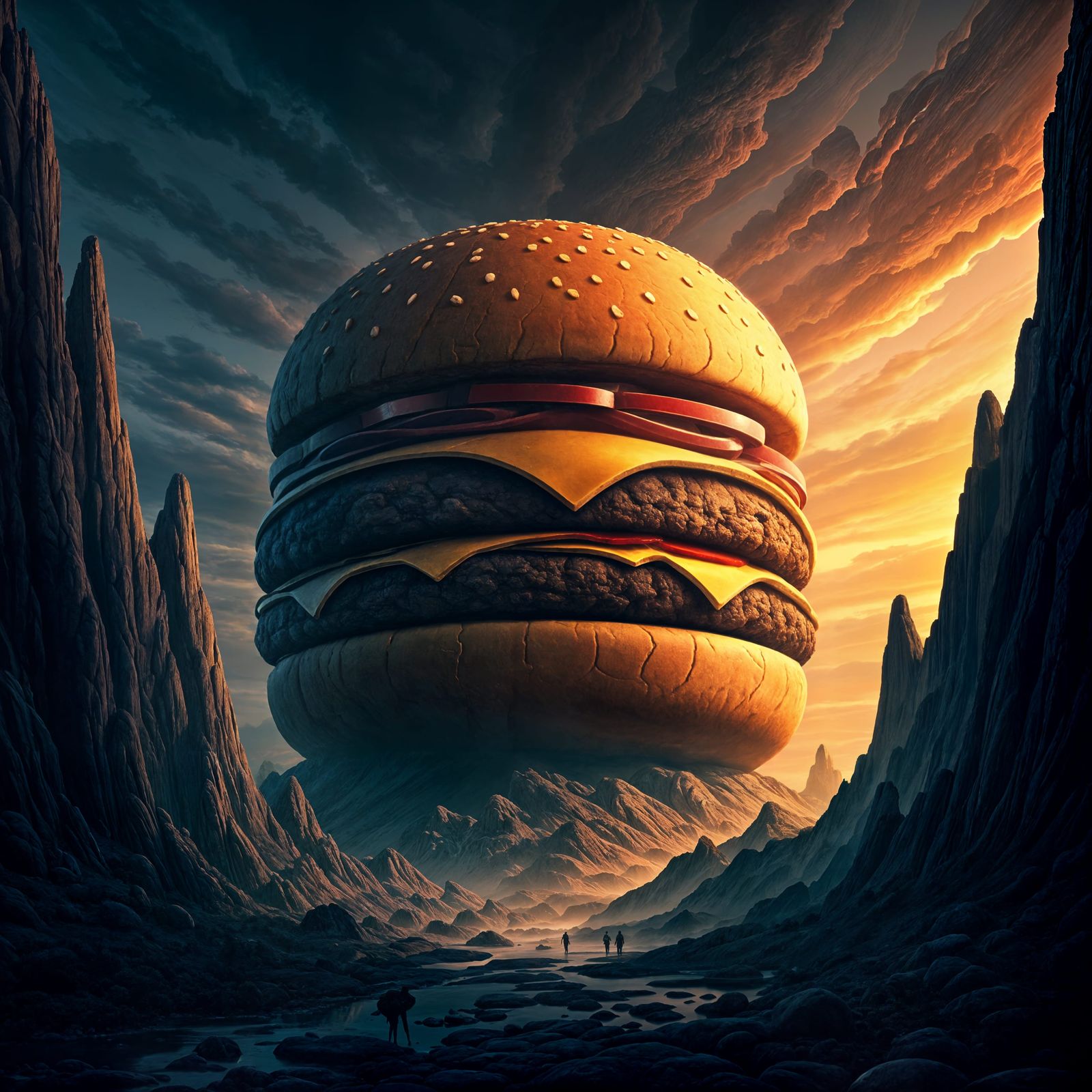 Hamburger Mount Rushmore in Detailed Digital Painting