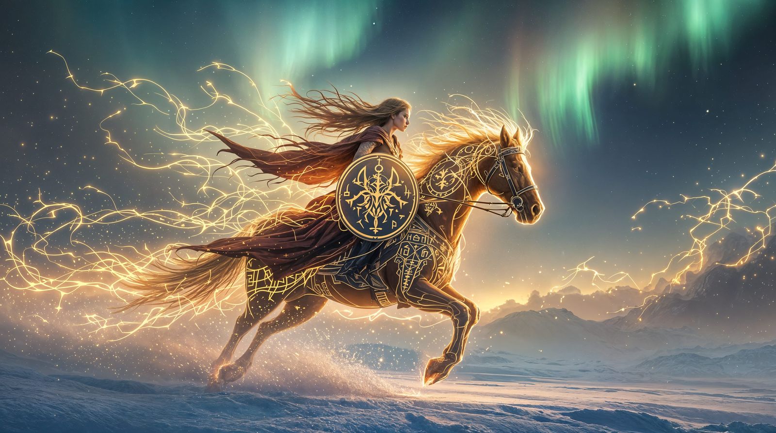 Valkyrie of the Northern Lights in Art Nouveau Style