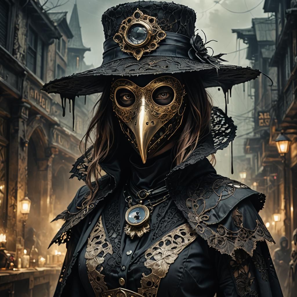 Mysterious Plague Doctor with Bronze Mask