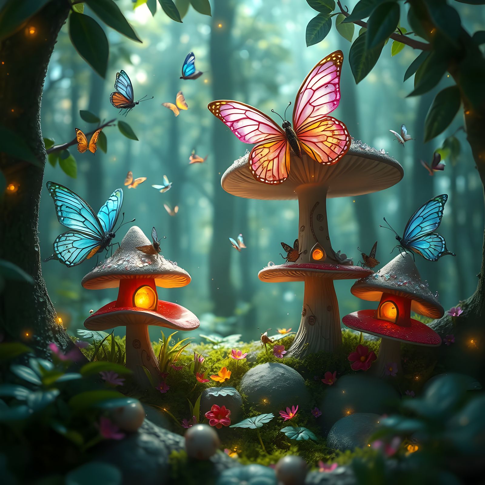 Whimsical Fairies in an Enchanted Forest, Iridescent Wings, ...