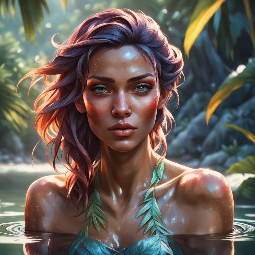 Pretty Woman Swimming in the Lake