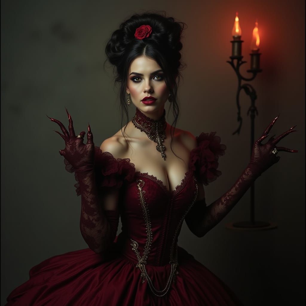 Victorian Woman in Film Noir Setting, Giger Style