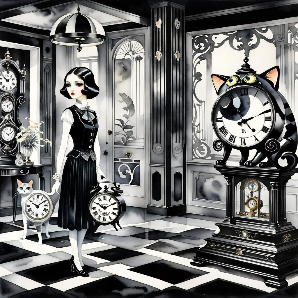 Double Exposure Watercolor in Art Deco Style