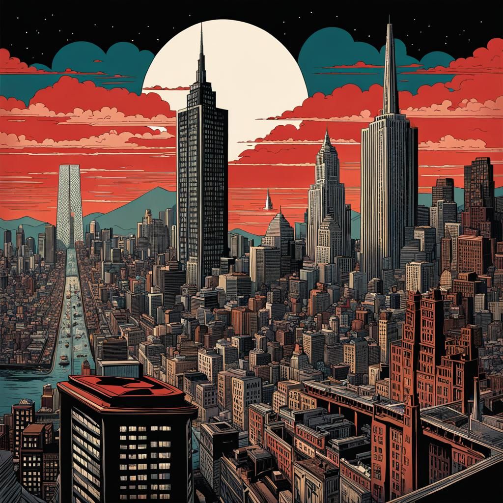 Dystopian 1960s San Francisco Skyline