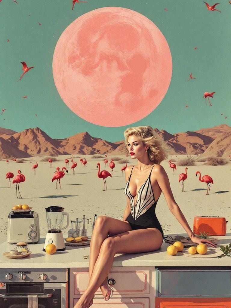 Surreal Desert Blonde in Basquiat-Reid Collage Style