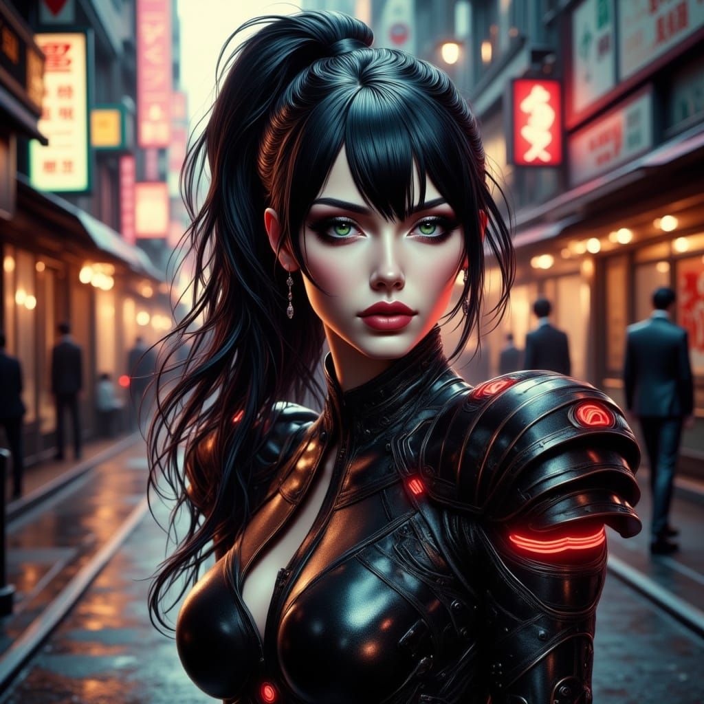 Cyberpunk Goddess in Neo-Tokyo