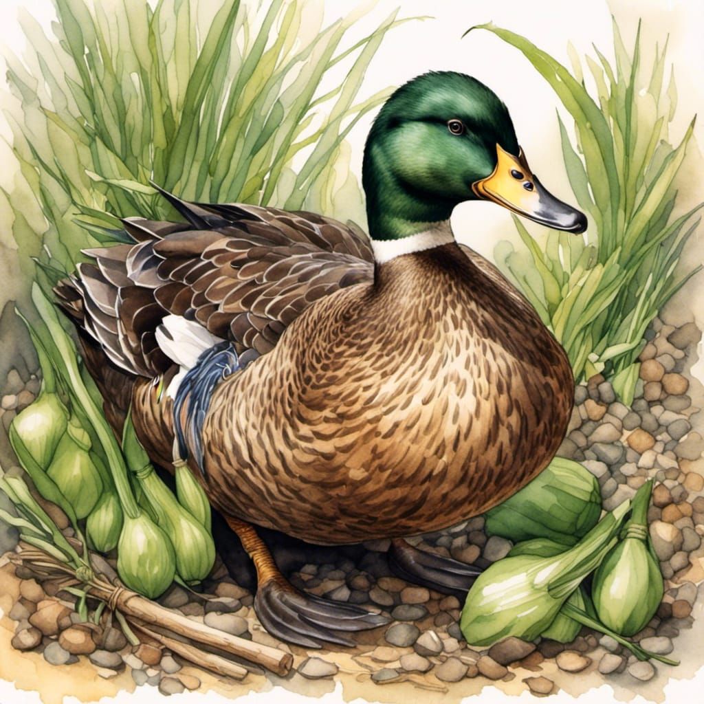 Duck with Leek Smashes Pots in Card Art Style