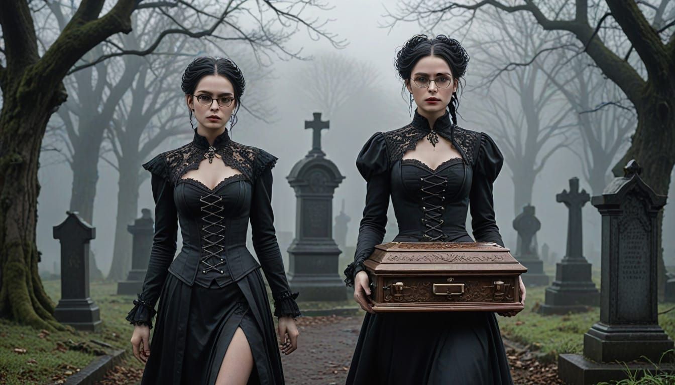 Gothic Beauties in Victorian Mourning Attire